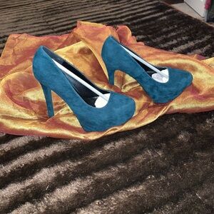 Qupid Blue Suede Heels with Stiletto Design